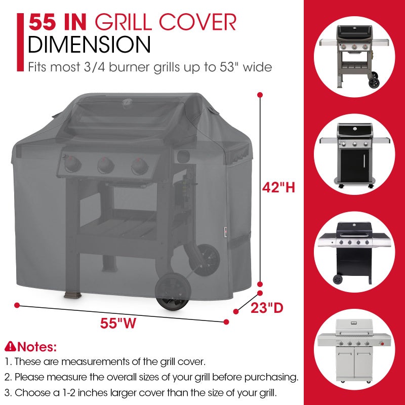 Unicook 55 Inch Grill Cover for Outdoor Grill, Heavy Duty Waterproof Gas BBQ Cover, Outside 3-4 Burner Barbecue Covering for Weber, Char-Broil, Nexgrill, All Weather Resistant, Grey - Image 2
